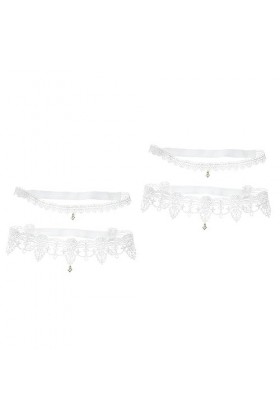 SOIMISS 4 Pcs Jarretière De Mariée Bas Costume De Femme Blanc Strass Mariée Jarretière De Mariage Jambe Bande Dentelle De Mar