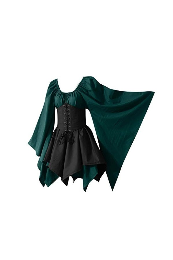 FGUUTYM Robe moulante noire Cosplay Costume rétro manches longues corset robe fourreau élégante pour femme, vert, S