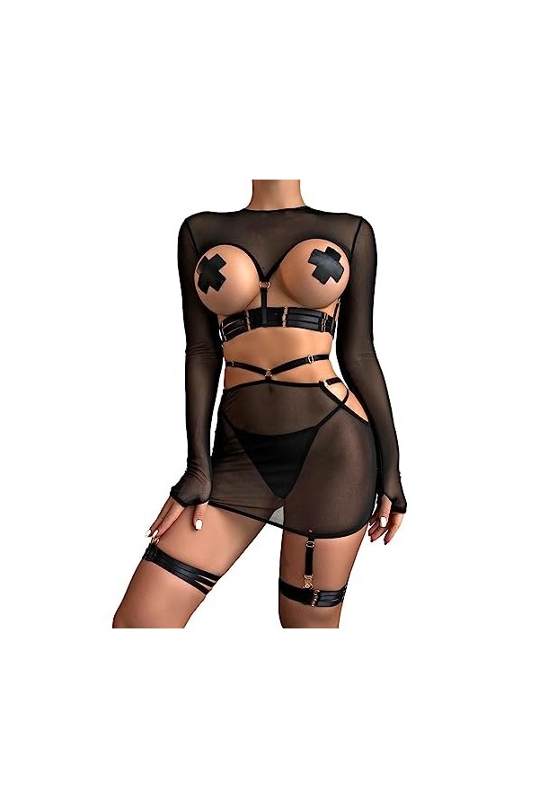 Lingerie Femme Sexy Ensemble Homme Sexy Hot y27k Ensemble de 5 pièces de lingerie amusante pour femmes, haut à manches longue