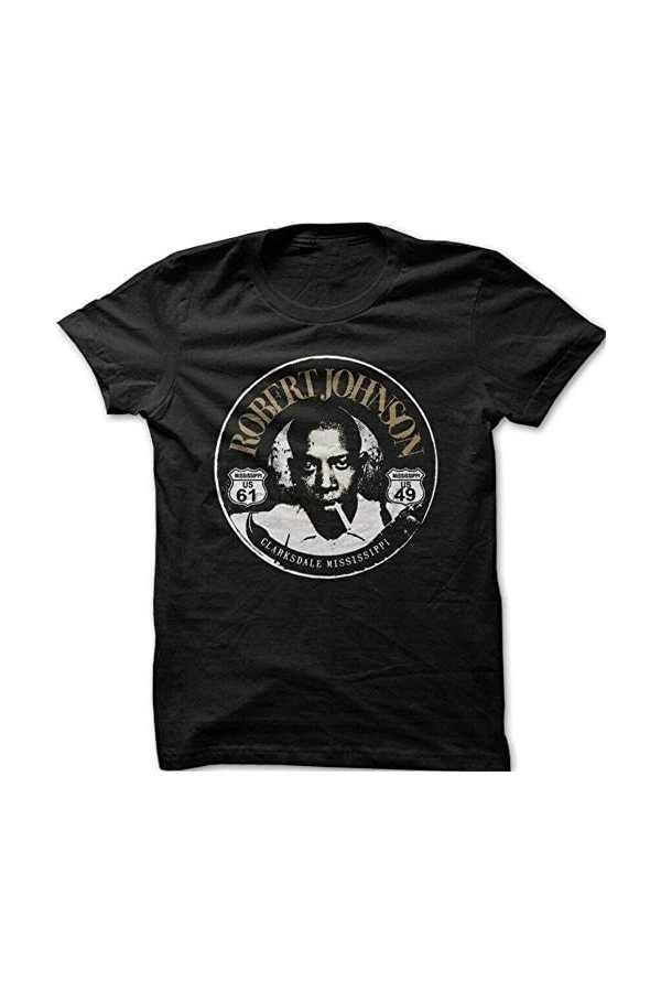 amorevole Robert Johnson Blues Guitar Crossroads Devil T Shirt-Black Small