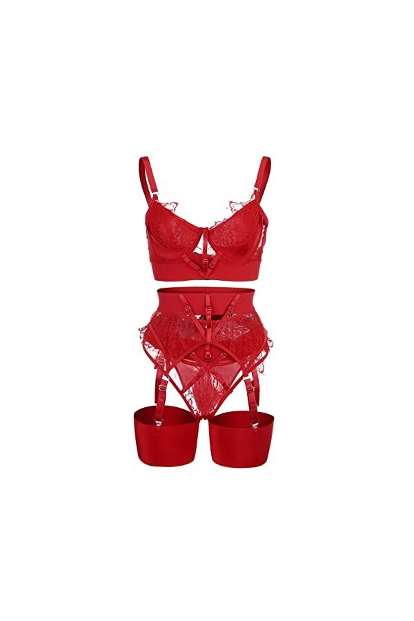Femmes Sexy Dentelle Cils ​ Body Lingerie Sexy, rouge, L