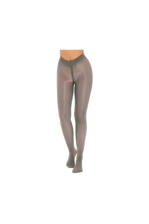 Ensemble Sexy Femme Érotique Bas Transparents Couleur Unie Extensible,Gris,L