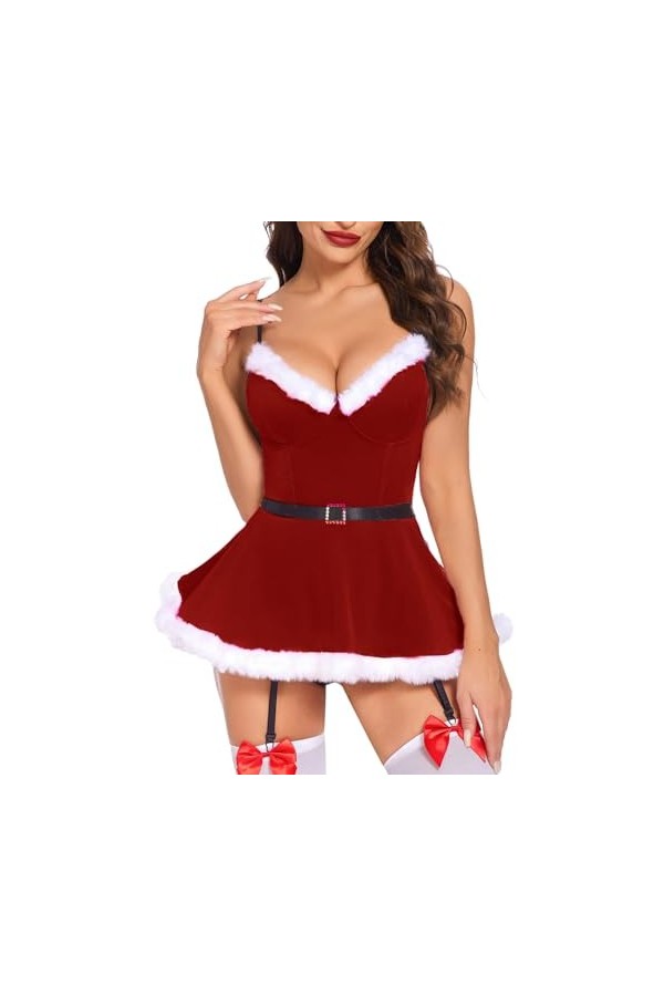 Fulidngzg Robe de Noël pour femme XXL - Jolie robe de Noël - Rouge - Lingerie sexy - Grandes tailles - Tenue sexuelle de Noël