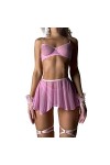ADMAY Ensemble de lingerie sexy en dentelle pour femme D08 - Ensemble de lingerie sexy pour femme avec maille rose et soutien