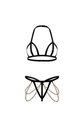 Sexy&nbsp;&nbsp;&nbsp;Hollow Out Strap&nbsp;&nbsp;&nbsp;Three-Point Sexy Lingerie Binding Split Suit Cosplay Lingeri-BK,M