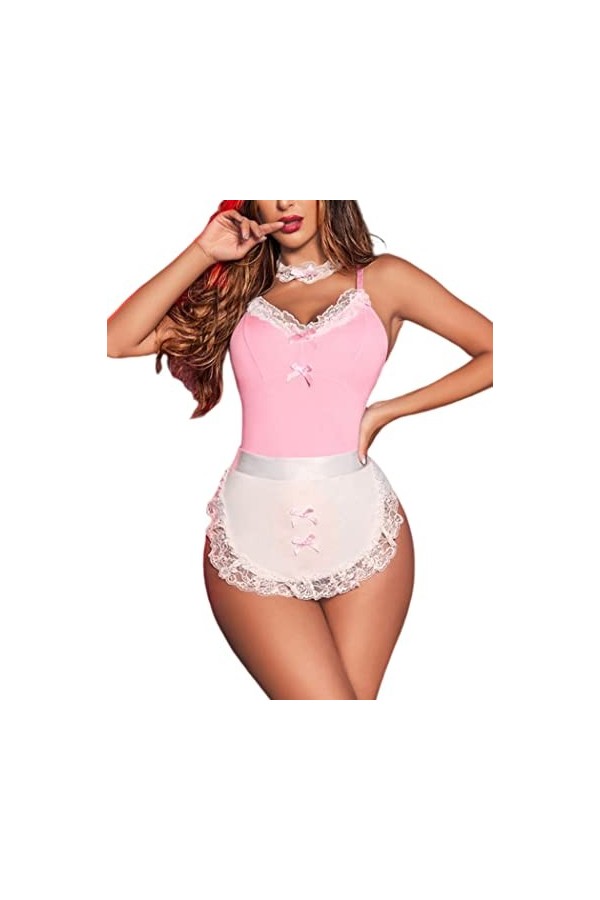 Avidlove Ensemble de costume de femme sexy pour femme - Taille plus - Lingerie cosplay et tablier avec collier