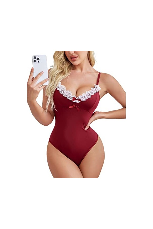 Avidlove Ensemble de costume de femme sexy pour femme - Taille plus - Lingerie cosplay et tablier avec collier