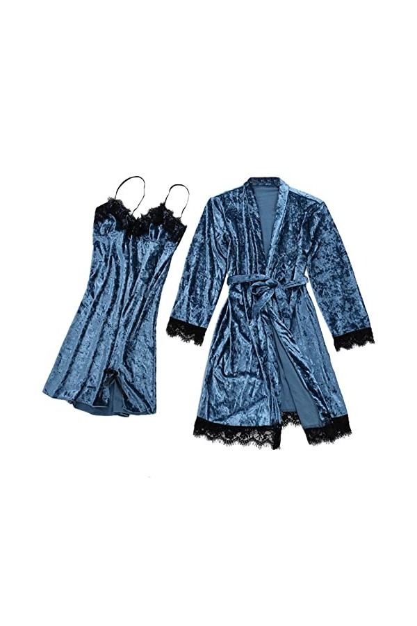 Jiabing Pyjama Sexy pour Femmes Dentelle Velours Dentelle de Couleur Solide Pyjama Deux pièces Nuit de Nuit sous-vêtements de