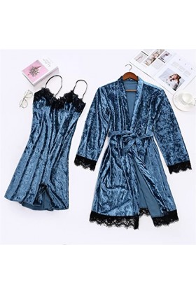 Jiabing Pyjama Sexy pour Femmes Dentelle Velours Dentelle de Couleur Solide Pyjama Deux pièces Nuit de Nuit sous-vêtements de