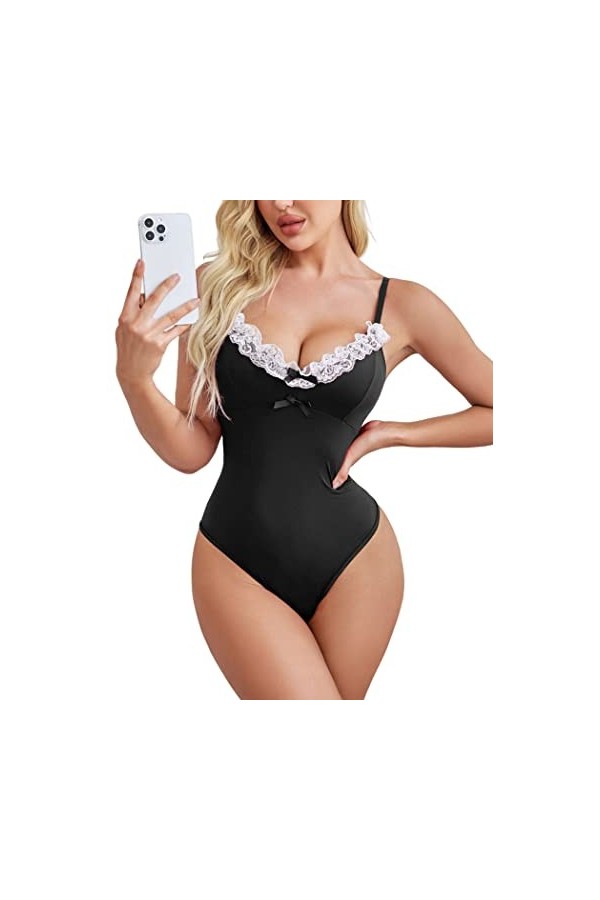 Avidlove Ensemble de costume de femme sexy pour femme - Taille plus - Lingerie cosplay et tablier avec collier