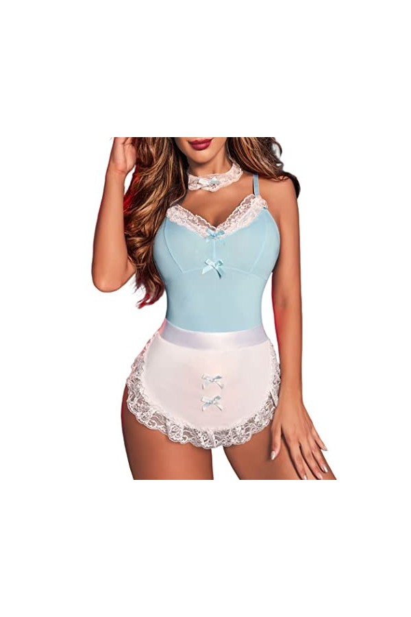 Avidlove Ensemble de costume de femme sexy pour femme - Taille plus - Lingerie cosplay et tablier avec collier