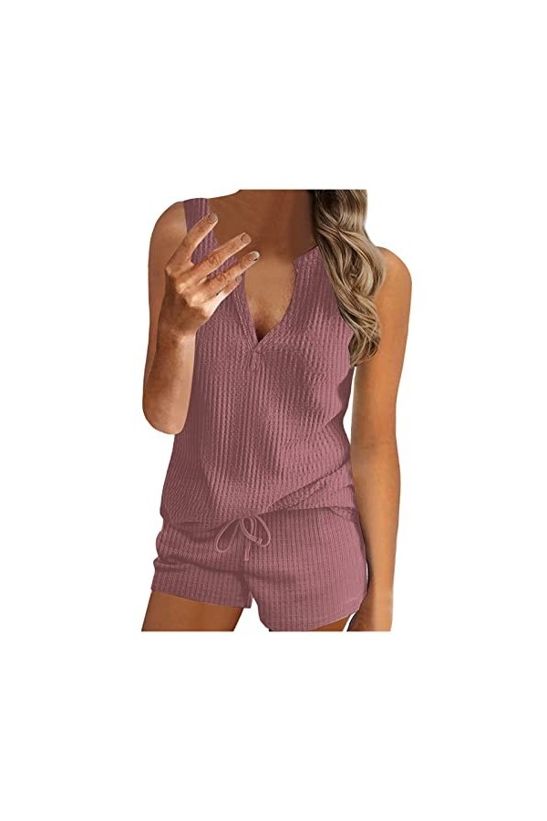 TWIOIOVE Pyjama Femme Noël Soie Comme Pyjamas Femmes Été Multicolore Combinaison Sexy Vêtements de Nuit Ensemble Femmes, Noir