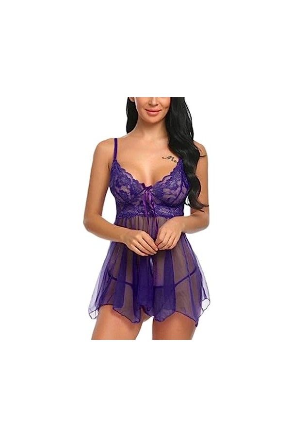 SHANHE Plus La Taille 4XL Lingerie Babydoll Robe De Nuit en Dentelle Jeu De Rôle Lingerie Sexy Maille Chemise De Nuit Vêtemen