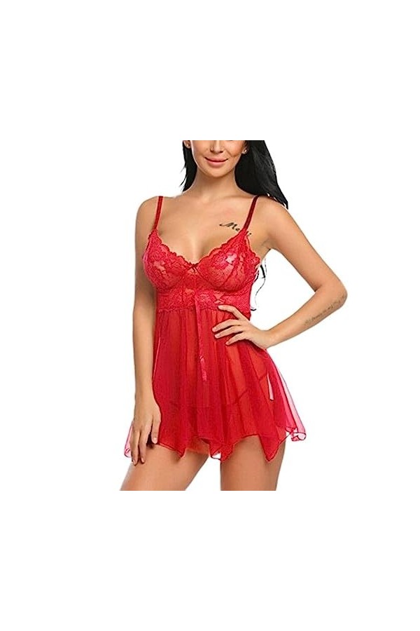 SHANHE Plus La Taille 4XL Lingerie Babydoll Robe De Nuit en Dentelle Jeu De Rôle Lingerie Sexy Maille Chemise De Nuit Vêtemen