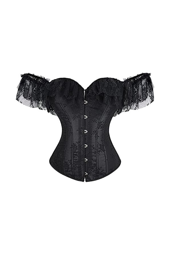 JozAdy Femmes Basque Overbust Corset Bustier Top avec Dentelle Sexy Floral Manches Off The Shoulder Taille 34-52, Noir Rouge-