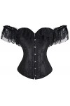 JozAdy Femmes Basque Overbust Corset Bustier Top avec Dentelle Sexy Floral Manches Off The Shoulder Taille 34-52, Noir Rouge-
