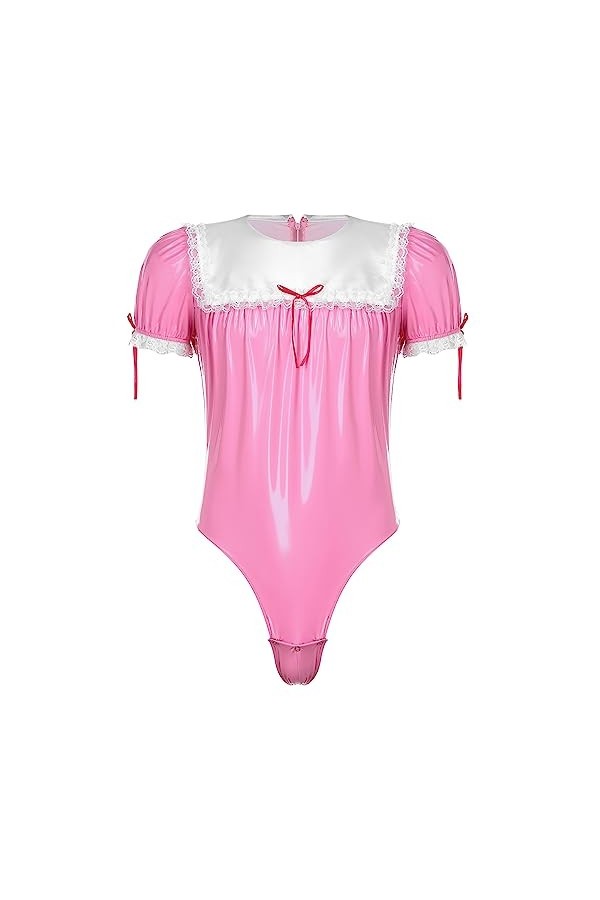 Freebily Femme de Ménage Hommes Sissy Robe de Chambre Cuir Halloween Sissy Lingerie Plaisir Deguisement Servant Sexy Body Str