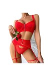 Lingerie Dentelle Costumes Fermeture Éclair Transparente Tenues Jarretières Femme 3 Pièces Sexy sous-Vêtements Féminins Ensem