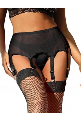 ohyeahlady Ensemble Porte Jarretelle et Bas Résille Porte Jarretelles Réglable Jarretelle Haute Guêpière Grande Taille avec S