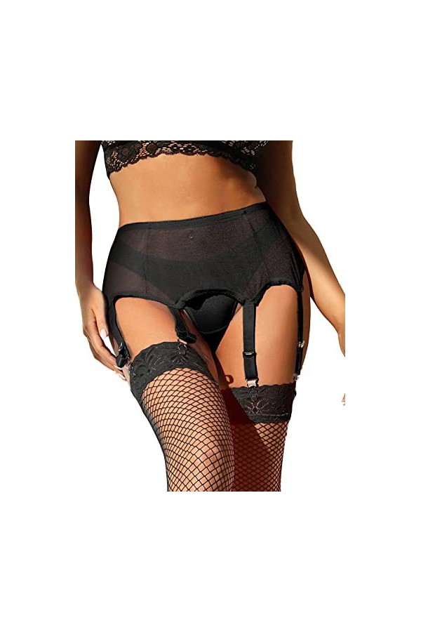 ohyeahlady Ensemble Porte Jarretelle et Bas Résille Porte Jarretelles Réglable Jarretelle Haute Guêpière Grande Taille avec S