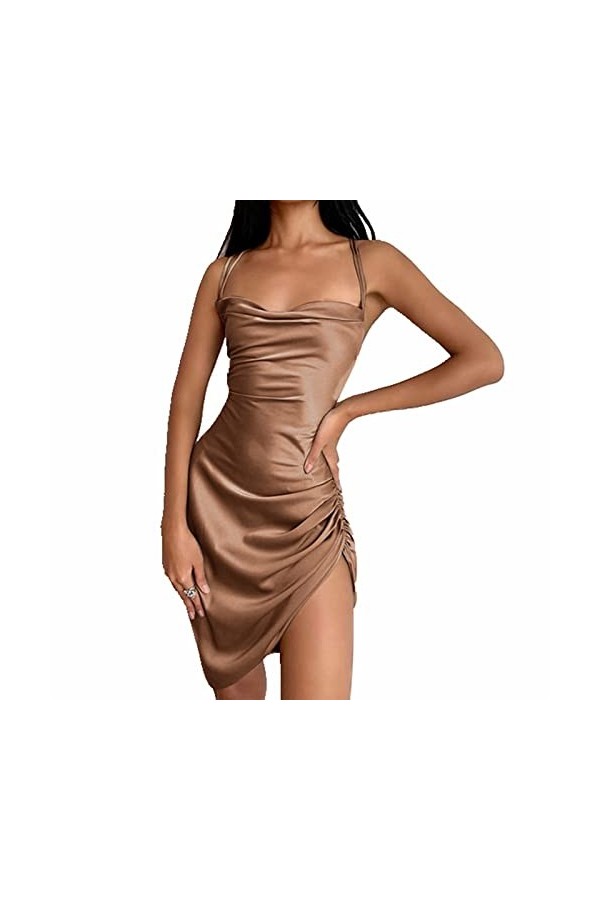 ERTLKP Robe De Soirée Sexy?Robe Sexy Femme Coquine érotique,Tenue Sexy Femme Coquine Hot,Sexy Dos Nu Strap Dress Femmes Brun