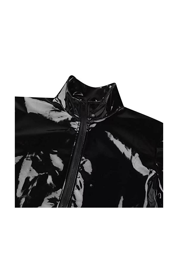 ZHIYU Mode Homme Casual Couleur Unie Sexy Manteau Sexy Manteau en Cuir Vêtements Manches Courtes Fermeture éclair String Tran