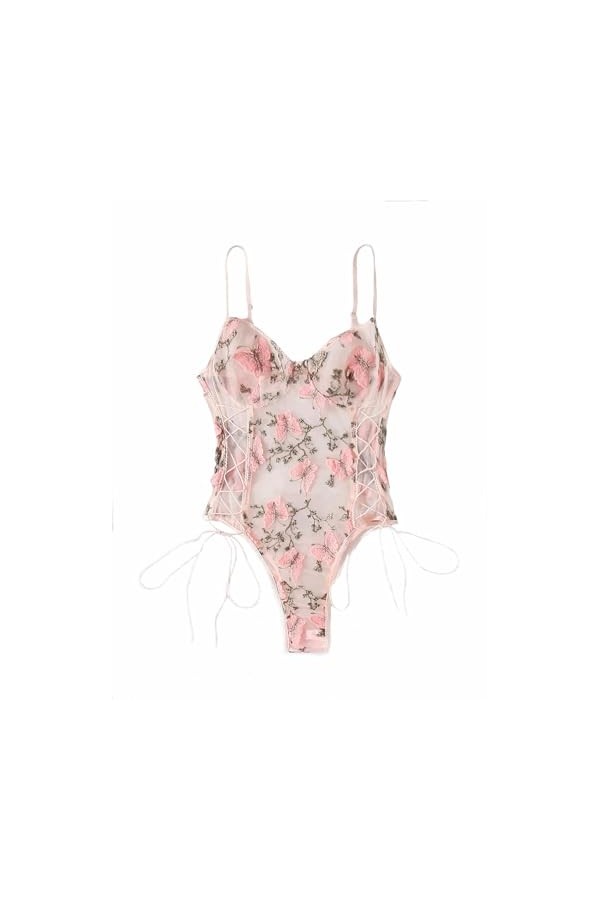 MZGN Teddy Lingerie pour femme Une pièce Bodys Sous-vêtements Femme Sexy Bodysuit Lingerie Pink-S