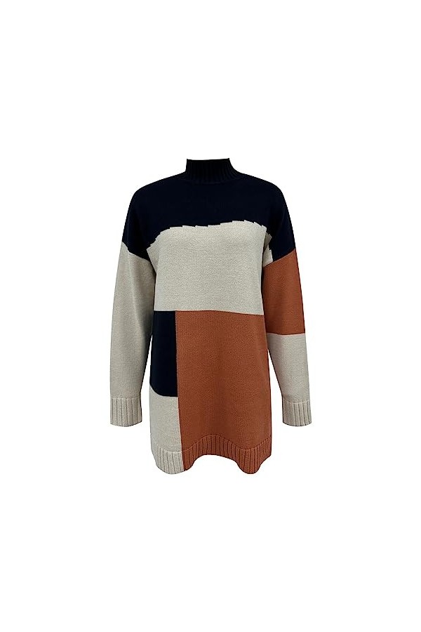 Pull en tricot pour femme - Robe chemisier - Robe pull funky - Robe ample - Robe à manches longues - Élégante robe à col rond