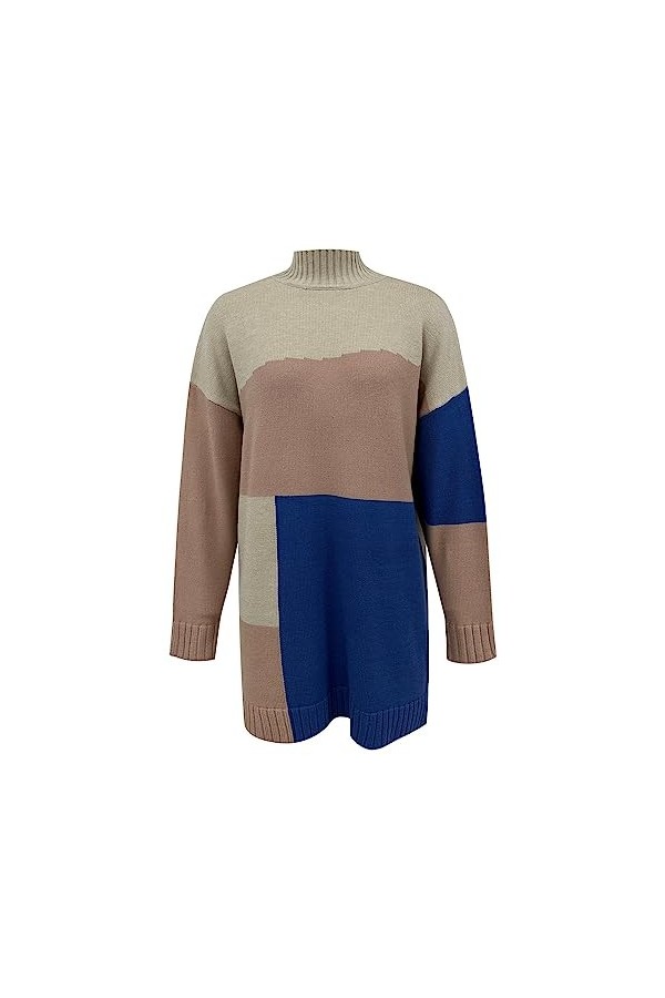 Pull en tricot pour femme - Robe chemisier - Robe pull funky - Robe ample - Robe à manches longues - Élégante robe à col rond