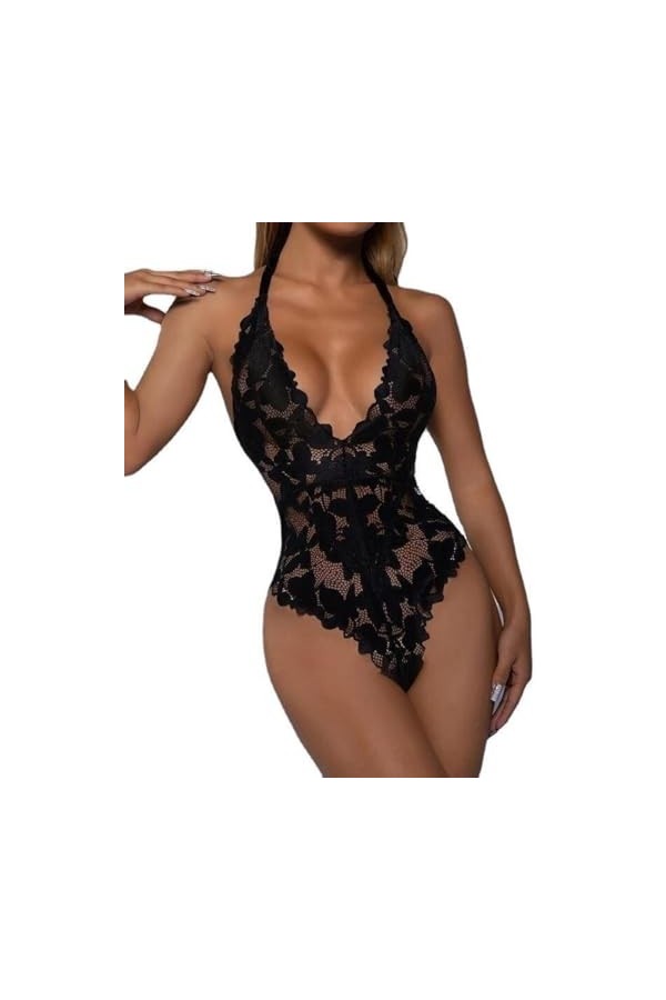 ZTIANEF NoëlSexy Noir Sentier Strappy Mesh Combinaison Lingerie érotique, Noir, S