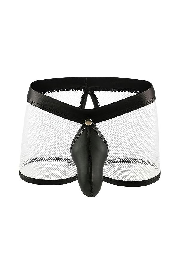 WEITING Boxer en Maille résille pour Hommes, Culotte Sexy, Dos Ouvert Devant, Culotte Transparente détachable, Pantalon de Pr