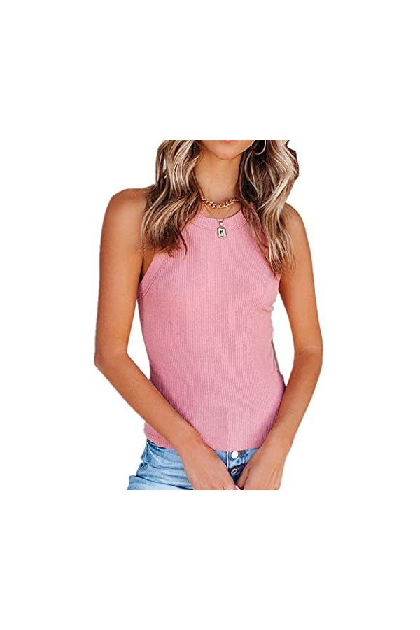 T-shirt côtelé Manches, Débardeur côtelé Coupe Slim pour Femmes dentraînement Pure Color Stretch 2 