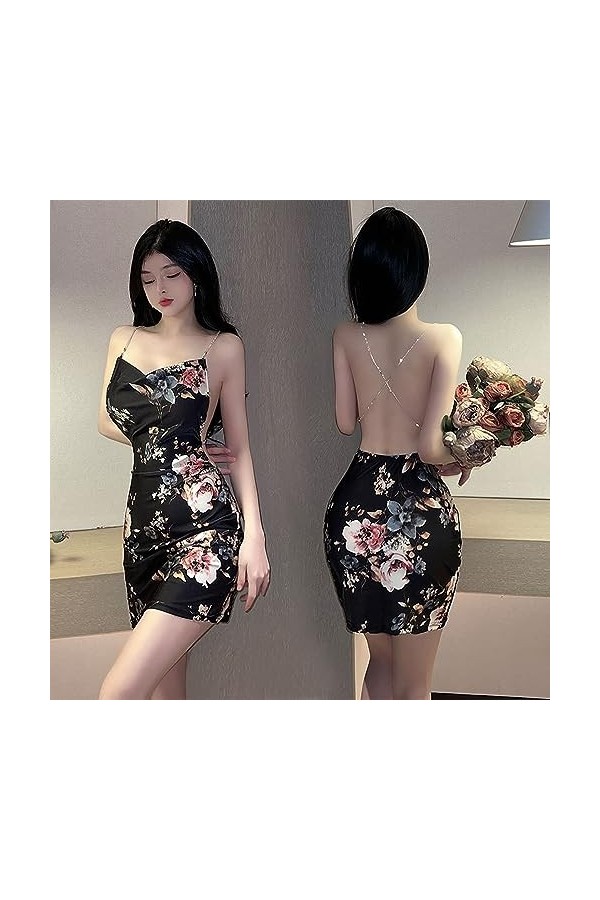 SINMIUANIME Cheongsam Lingerie sexy pour femme – Costume nuisette de style chinois Qipao 9830 noir , Taille unique