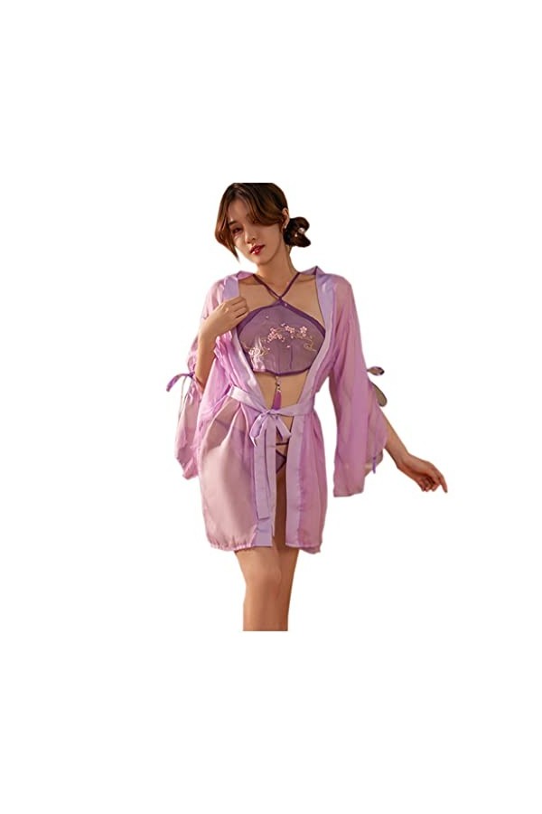 SINROYEE Costume sexy de cosplay Cheongsam - Robe fendue haute - Pyjama chinois Hanfu pour femme violet clair 2 