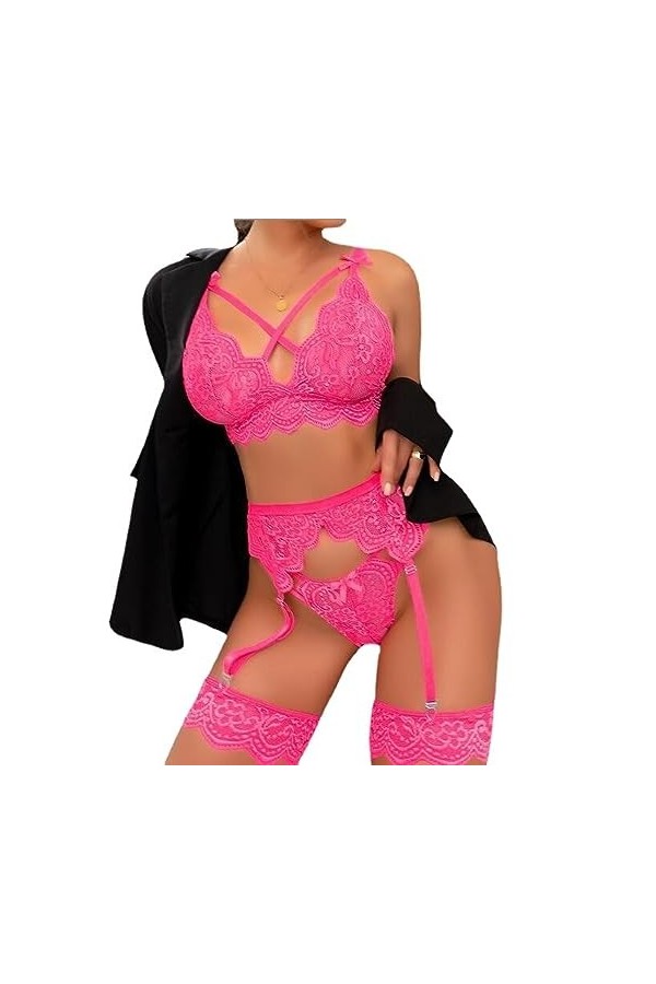 LentrejambeSexy Transparent Split Sex Lingerie Set, Rose, L