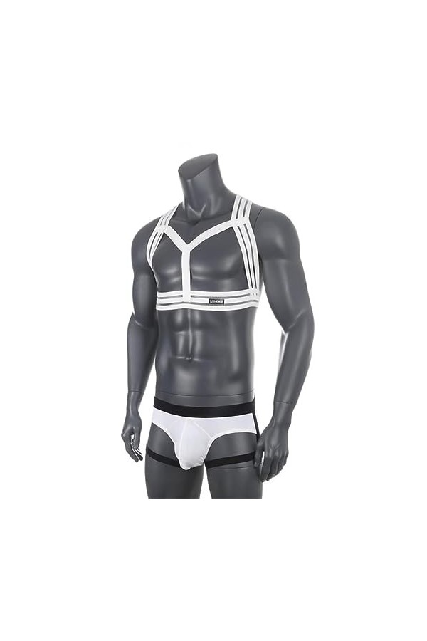 CHOUBAGUAI Hommes Sexy Club Pyjamas Cou Corps Harnais Vêtements Combinaison Évider Cou Cou Bande Jambe Bande Mémoires Ensembl