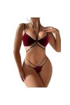 Tissu en mailleLady Sexy Ensemble Pyjama à Lacets à Trois Points, Rouge, S