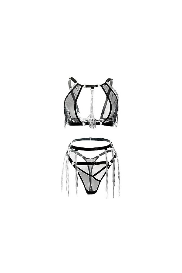 sous-vêtements Ensemble de Quatre pièces de Lingerie Sexy Jupe brodée Noire pour Femmes Lingerie Sexy Coquine Rouge Black, L