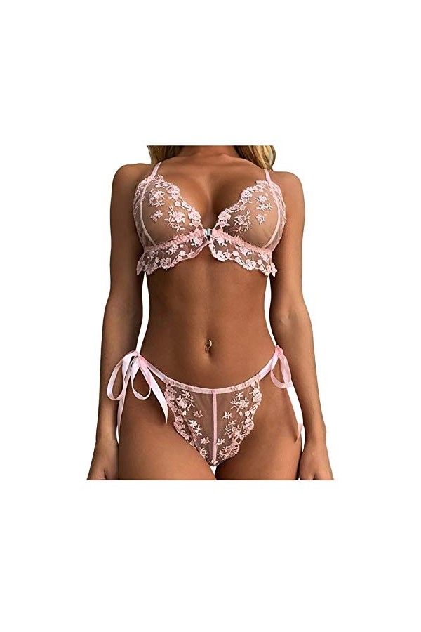 Lingerie Sexy Ensemble Femme Dentelle sous-Vetements Erotique Vêtements De Nuit Sexy Ensemble Soutien Gorge et String 2 Pièce