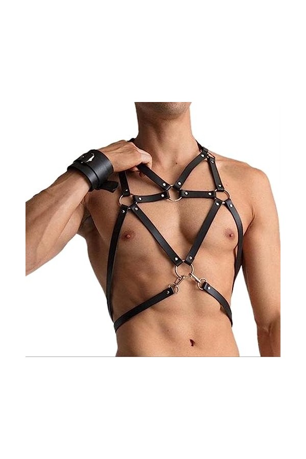 VOIV Hommes Sexy PU Cuir Harnais Mâle Lingerie Réglable Corps Sexuel Punk Style Ceintures pour Adulte