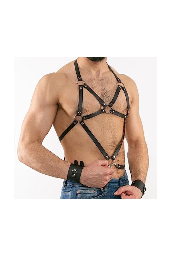 VOIV Hommes Sexy PU Cuir Harnais Mâle Lingerie Réglable Corps Sexuel Punk Style Ceintures pour Adulte