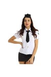 YOOJIA Femme Costume Hôtesse de lAir Sexy Costume de Flight Attendant Uniforme Sexy Déguisement Femme Chemise à Manches Cour