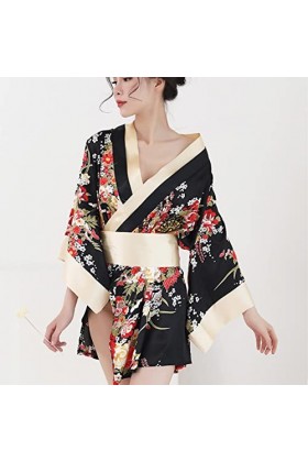 FSONA Robe Kimono Japonaise Sexy pour Femme Rétro Geisha Anime Costume Cosplay Outift, Noir, taille unique