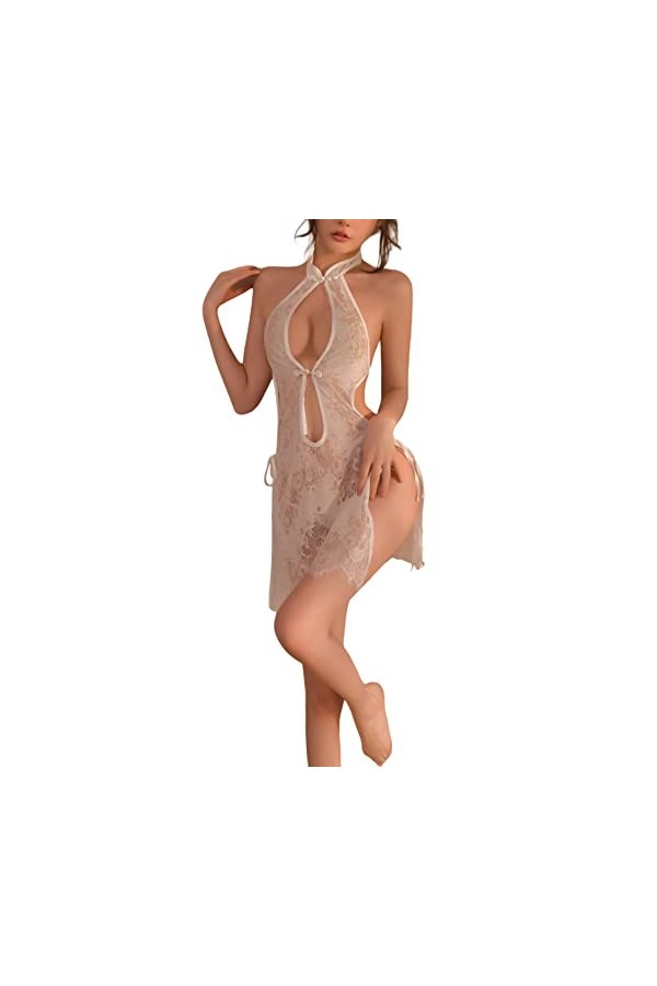 SINROYEE Sexy Chinois Cheongsam Robe fendue haute Anime Cosplay Costume Lingerie japonaise 9 Blanc 