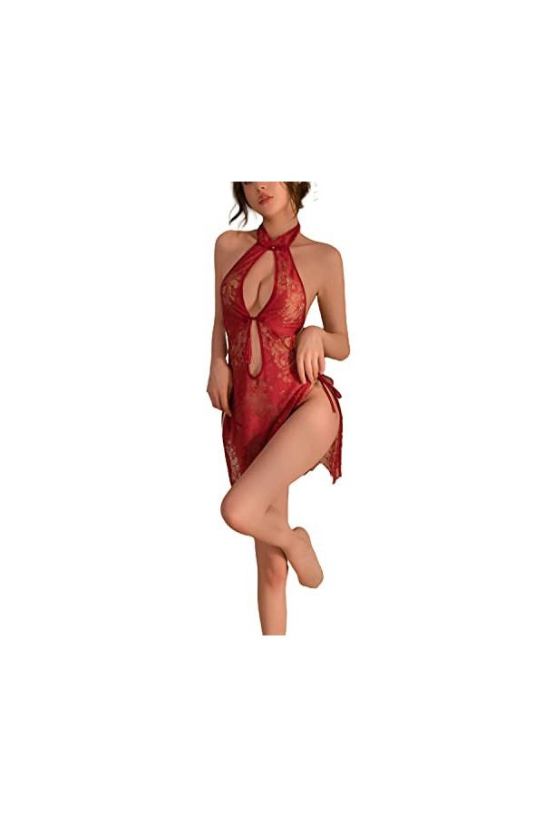 SINROYEE Sexy Chinois Cheongsam Robe fendue haute Anime Cosplay Costume Lingerie japonaise 9 Blanc 