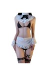 Temptshow Femmes Cosplay Sexy Soubrette Sous-vêtements Japonais Lolita Anime Babydoll Naughty Cute Pyjamas Noir Blanc 