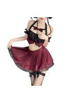 Temptshow Femmes Cosplay Sexy Soubrette Sous-vêtements Japonais Lolita Anime Babydoll Naughty Cute Pyjamas Noir Blanc 