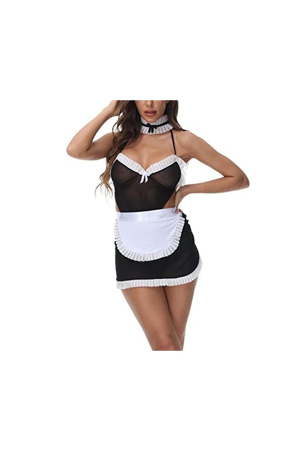 WEITING Robes de soirée sexy pour femme Uniforme de femme de ménage Costume de cosplay Ensemble de lingerie sexy Camisole en 