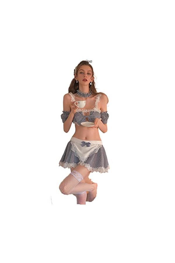 Temptshow Femmes Cosplay Sexy Soubrette Sous-vêtements Japonais Lolita Anime Babydoll Naughty Cute Pyjamas Noir Blanc 