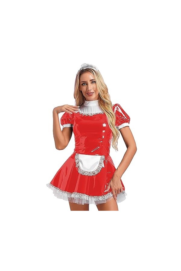 Choomomo Uniforme de Soubrette Manga Déguisement Femme Sexy Costume Maid Servante Cosplay Mini Robe Court Ajustrée Évasée Clu